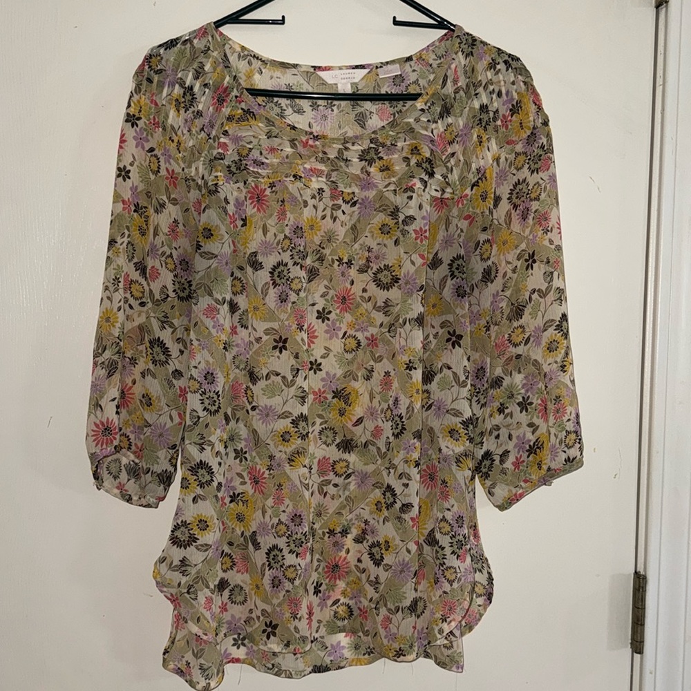 LC Lauren Conrad Floral Sheer Blouse - Size L